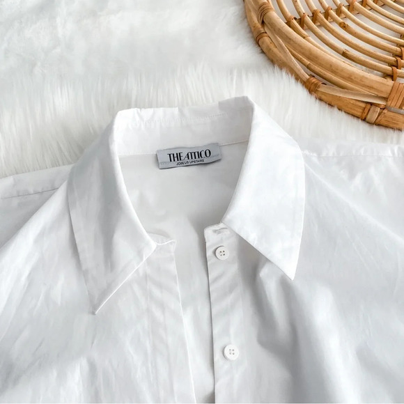 The Attico Delia Cotton Poplin Wrap Front Blouse Top White Faux Button Up - Picture 8 of 16